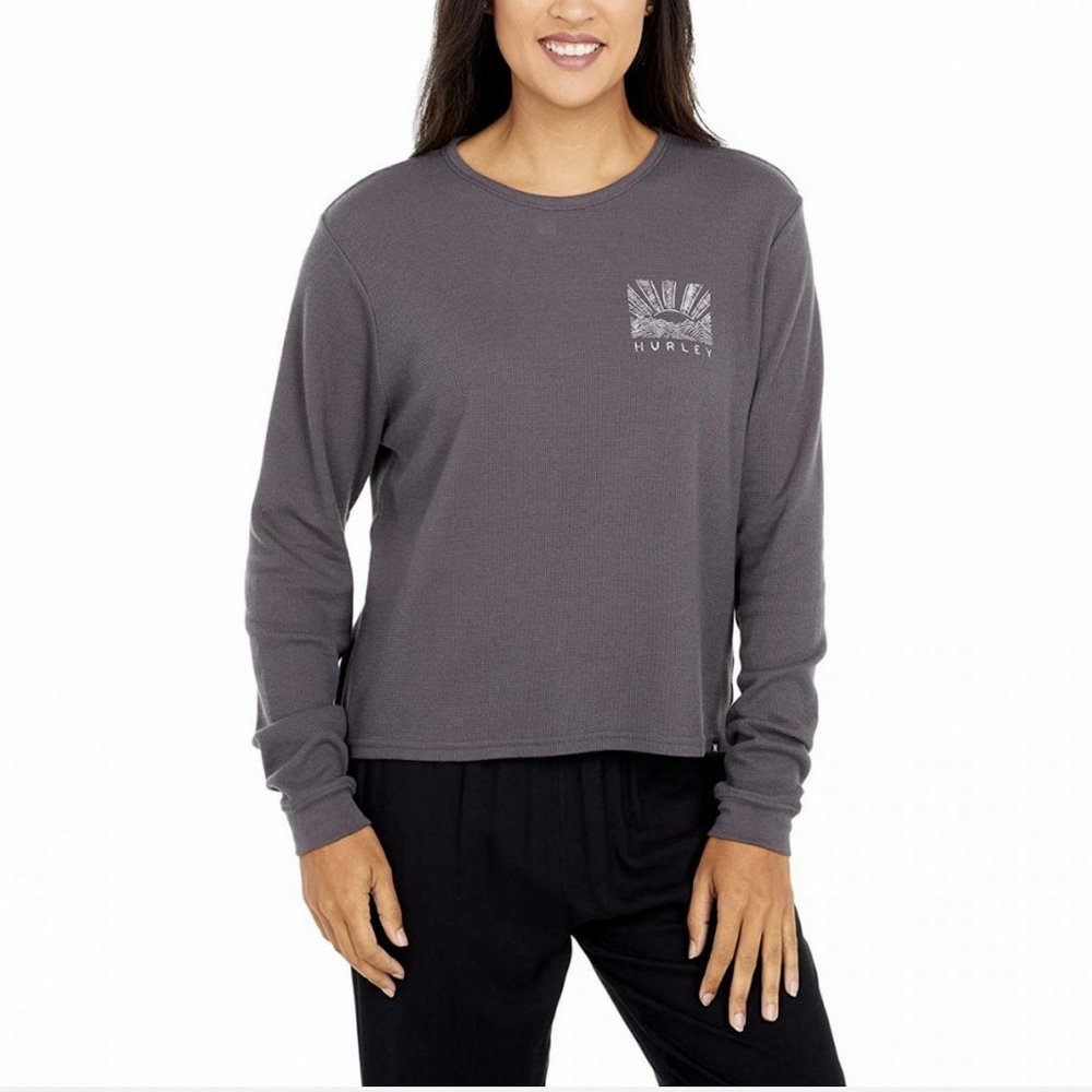 HURLEY GRAY LONG SLEEVE DESERT WEAVER THERMAL TOP T-SHIRT
